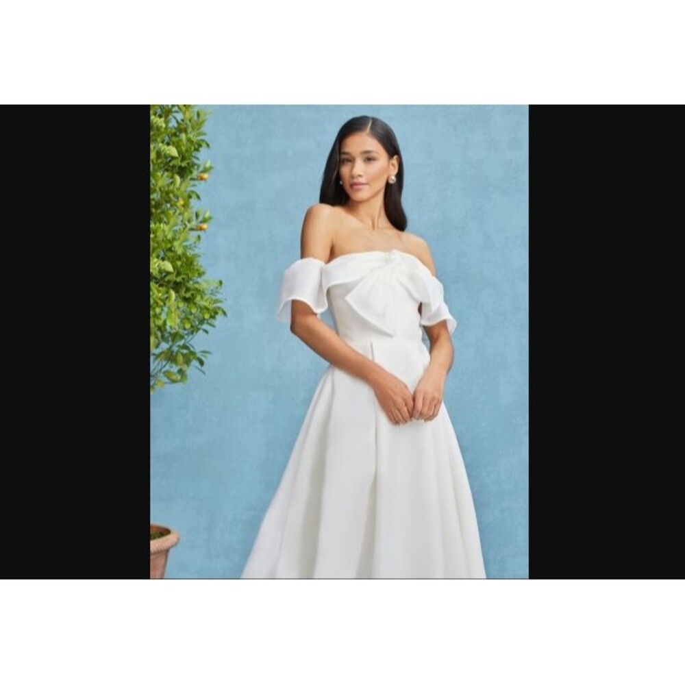 NWT. $2590 Carolina Herrera Bow Front Off Shoulder Wedding Bridal Dress 12 white - Picture 6 of 15